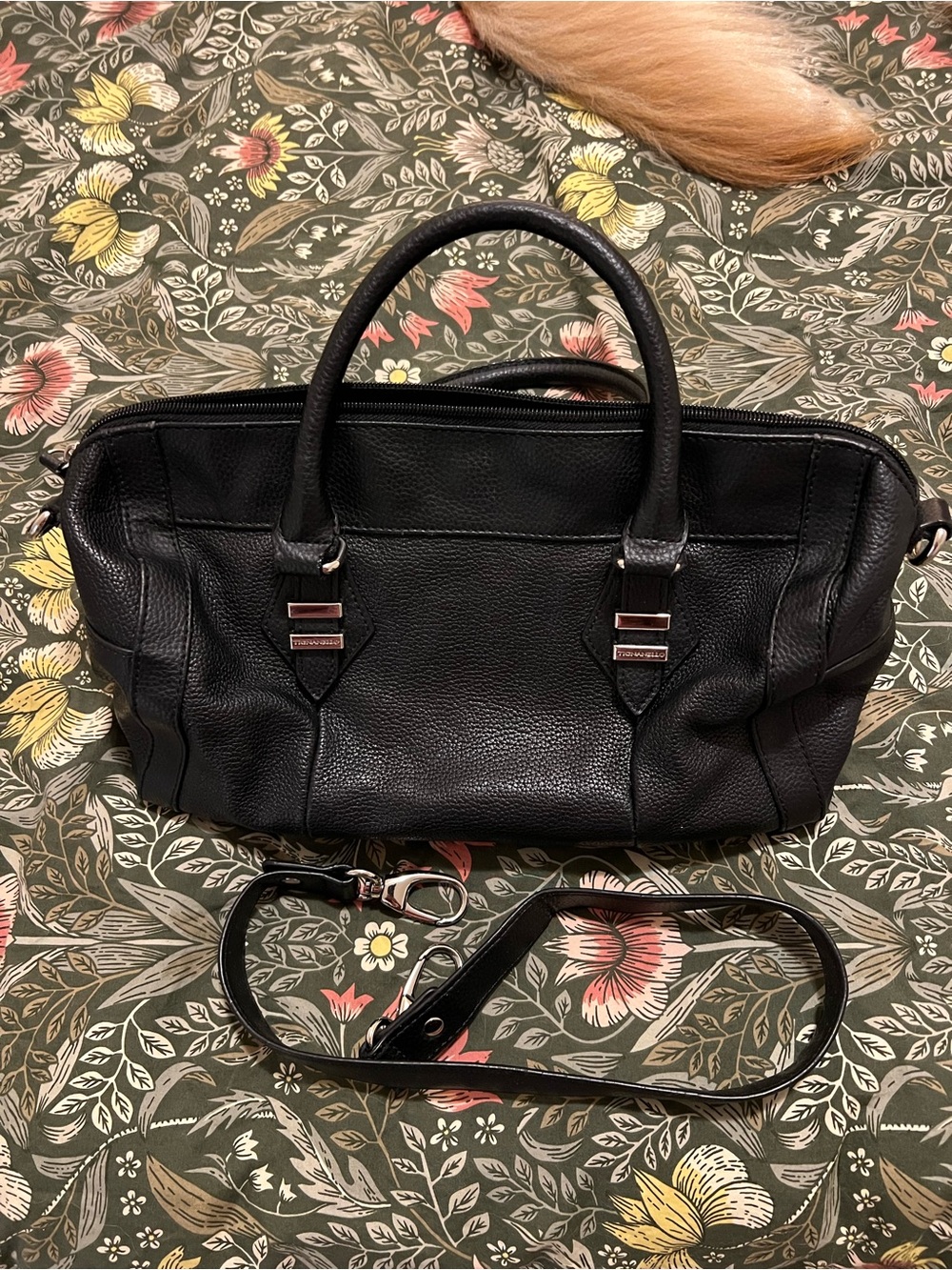 Tignanello Black Leather Satchel with Removable Strap